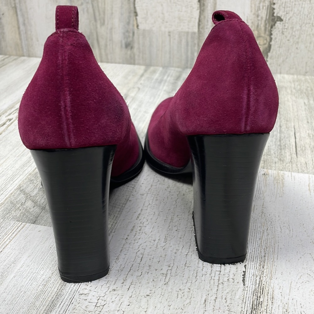 Miu Miu Fuchsia Suede Heels with Black Chunky Heel - Picture 7 of 14